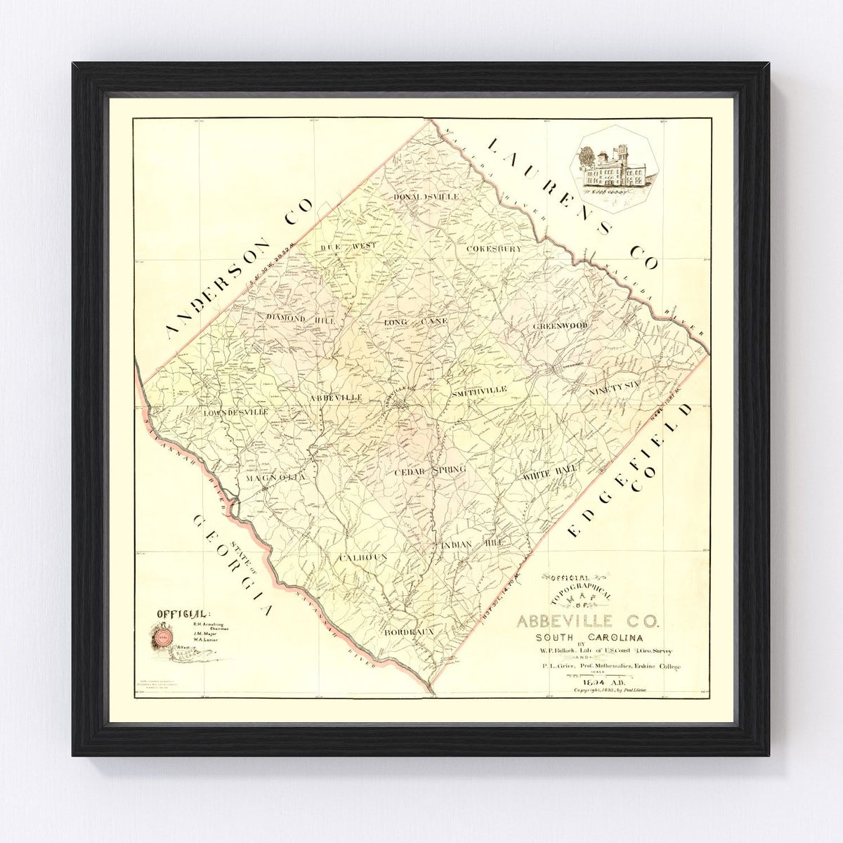 Abbeville County Vintage Map 1895