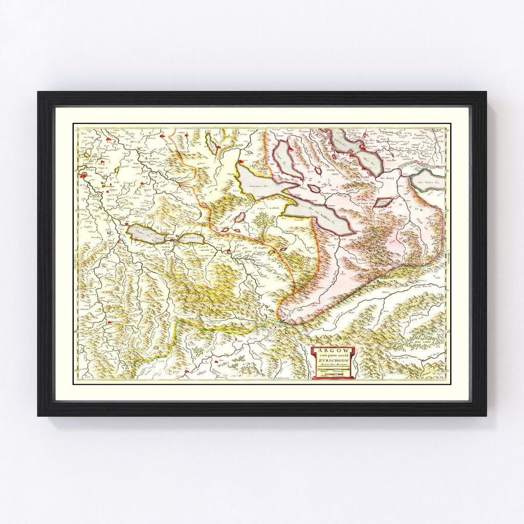 Aargau And Zurich Switzerland Vintage Map 1665